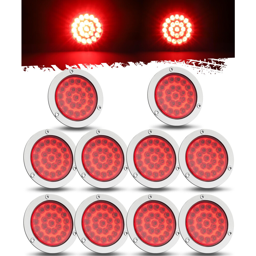 10X 4 Inch Round Led Trailer Tail Lights 24Led Waterproof Brake Stop Turn Lamps 12V Red 9174973499831
