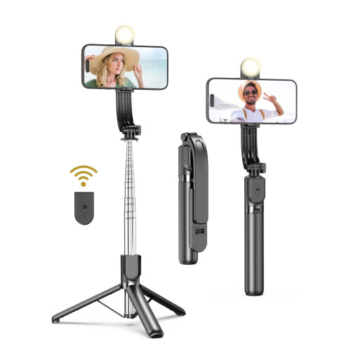 Selfie Stick Tripod 54 Inch Extendable with Wireless Bluetooth Remote and LED Light for iPhone Android