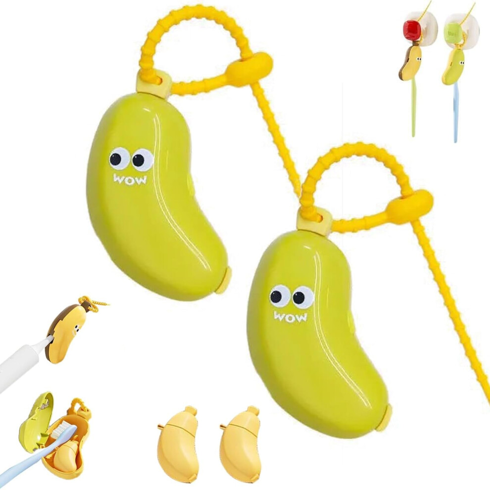 Green Toothbrush Travel Case With Toothpaste Dispenser, Banana Shape Cover For Electric And Manual Brushes