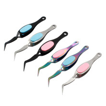 6 Pcs Reverse Tweezers Set with Soft Grip and Precision Curved Tips for Jewelry Making and Crafts
