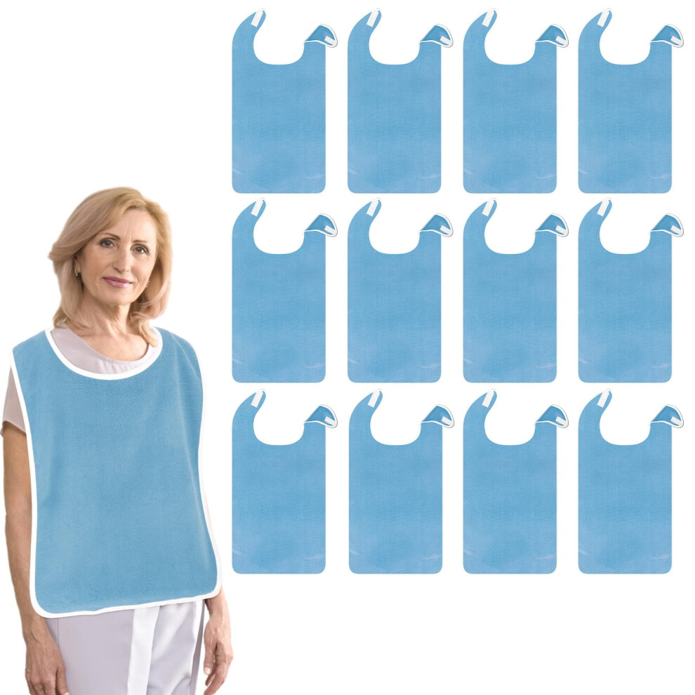 12 Pack Reusable Adult Bibs with Crumb Catcher, Waterproof Large Washable Bibs for Elderly Eating