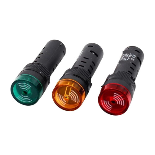 Industrial Warning Buzzer 16mm Panel Mount with Bright Flash and Loud Alert Green 220V 2