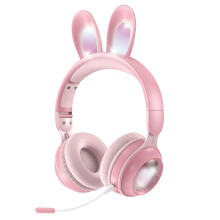 Kids Bluetooth Headphones with LED Bunny Ears, Noise Cancelling, Wireless and Wired for School and Travel
