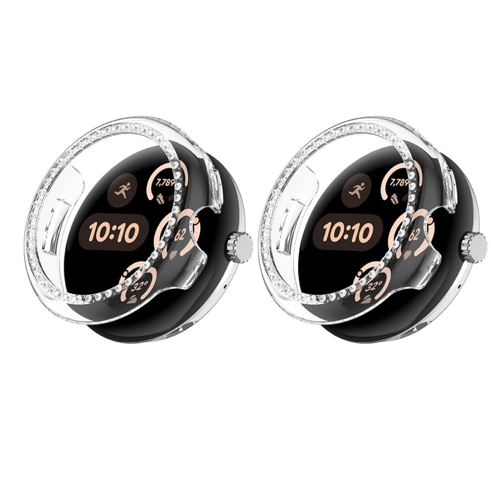 2 Pack Bling Case With Crystal Rhinestone Shockproof Protection (Clear) For Google Pixel Watch 3 45Mm 9053599176381