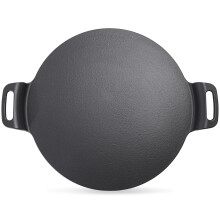 15 Inch Cast Iron Pizza Pan with Handles, Large Tawa Crepe Pan for Dosa and Roti Cooking
