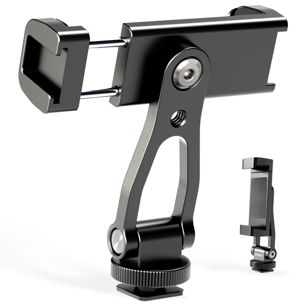All Metal Phone Tripod Mount With 360 Rotation And Dual Cold Shoes, Adjustable Holder For Iphone Android 9053599176664