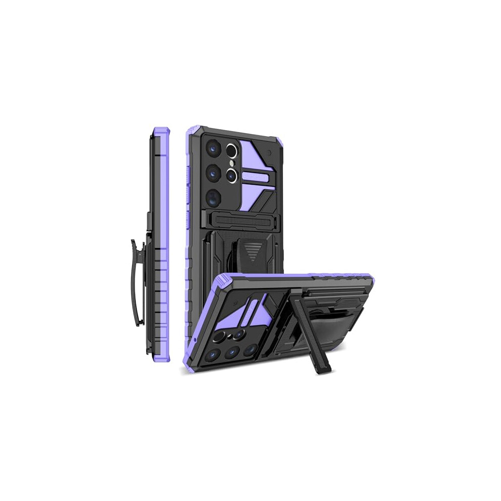 Case With Rugged Shockproof Protection, 360 Swivel Belt Clip And Kickstand, For Samsung Galaxy S25 Ultra Purple 9070919955037