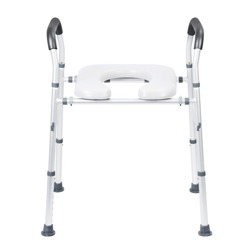 White Raised Toilet Seat With Adjustable Height And Padded Armrests For Elderly, 400Lbs Capacity,