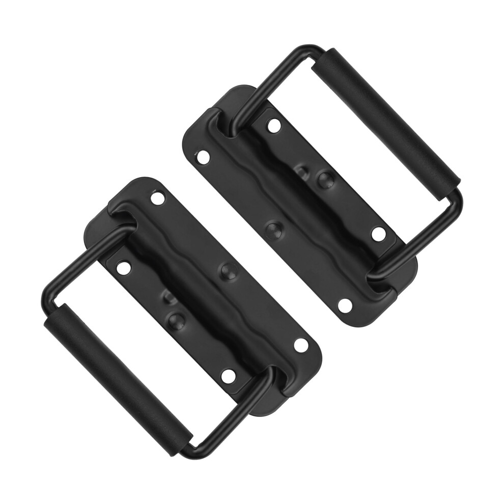 2 Pack Spring Loaded Handles With Heavy Duty Rubber Grip Folding Design For Toolbox Chest And Storage Boxes, Black 9174973501763