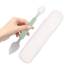 3Pcs Eco-Friendly Baby Scraping Spoons Green Serrated Silicone Tips