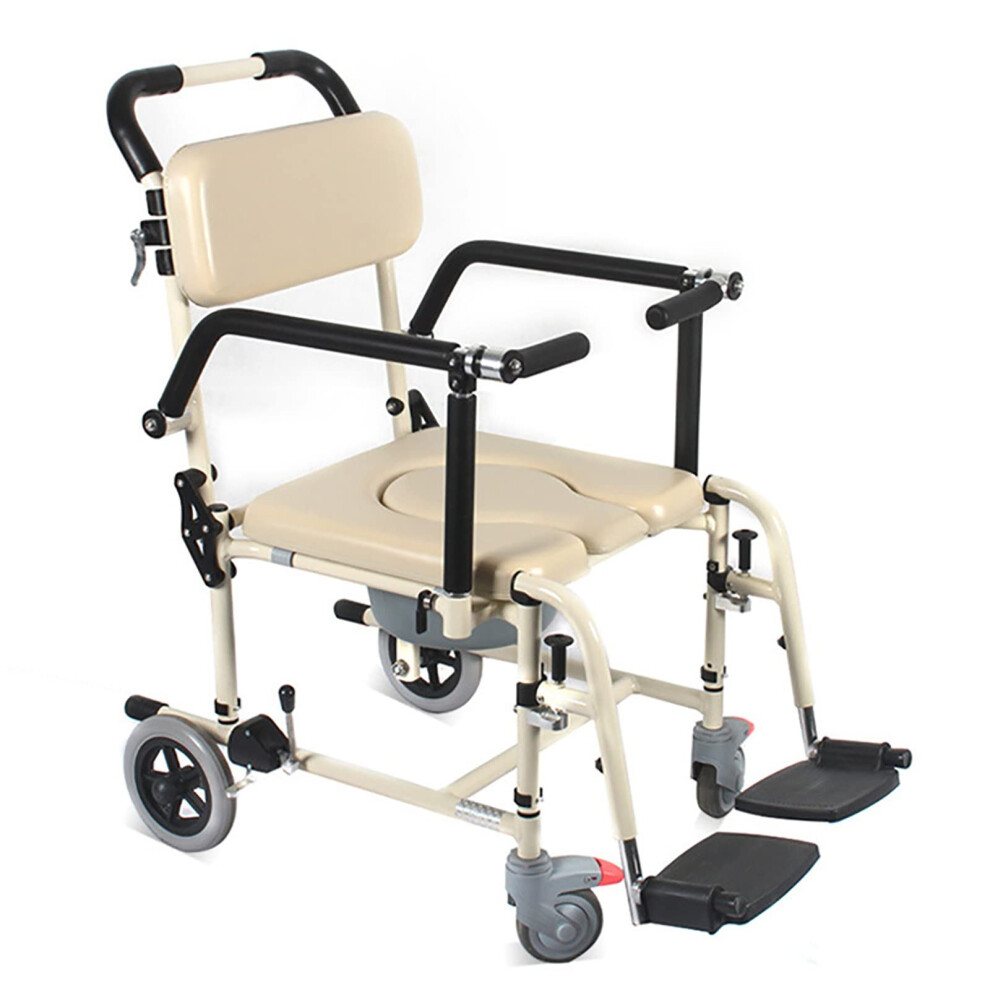 Bedside Commode Chair 3 in 1 Shower Toilet Wheelchair for Seniors with Adjustable Backrest and Wheels
