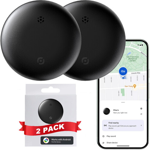 Bluetooth Tracker for Android with IP67 Waterproof, YearLong Battery, Google Find My Compatible, 2 Pack