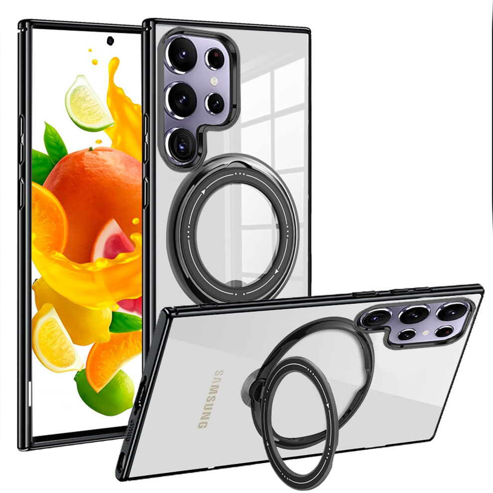 Magnetic Ring Kickstand Shockproof Slim Silicone Electroplated Bumper Case For Samsung Galaxy S25 Ultra Black 9070919955716