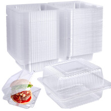 100 Pack Clear Hinged Plastic Food Containers with Lids, Square Disposable Clamshell for Cakes Sandwiches