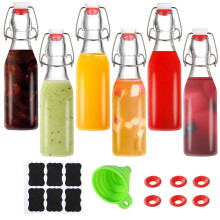 6 Pack 8 oz Swing Glass Bottles with Lids, Leakproof Airtight Reusable for Brewing and Oil