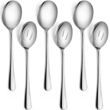Serving Spoons Set 6 Piece Stainless Steel Utensils Mirror Polished for Buffet Catering Kitchen