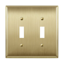 Stainless Steel and Brushed Brass 2 Gang Wall Plate, Corrosion Resistant MidSize Switch Cover