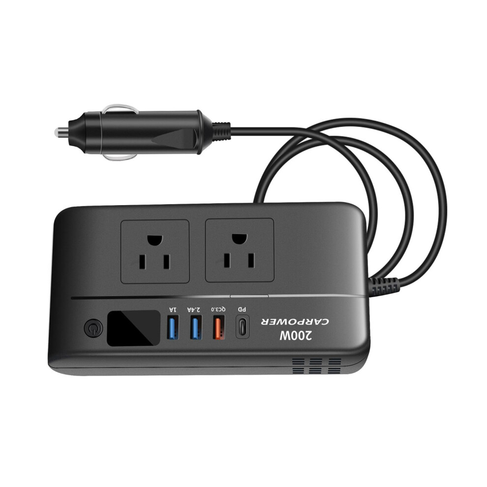 200W Car Power Inverter 12V To 110V With Voltage Display Cooling Fan And Cigarette Lighter Port 9174973505860
