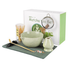 Matcha Tea Set 7 Pcs Complete Japanese Ceremony Kit with Ceramic Bowl and Handcrafted Bamboo Whisk