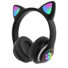 Kids Bluetooth Headphones with LED Cat Ears, 85dB Volume Limit, Foldable Wireless Headset with Mic for Girls Boys