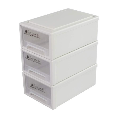 6 Quart Plastic Storage Drawers, Stackable Triple Layer Organizer for Closet or Desktop, 3 Pack