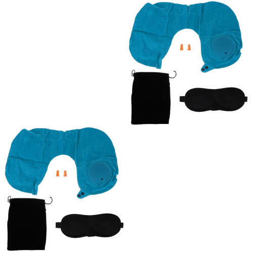 2Ensembles Coussin Gonflable Forme U Bleu 2