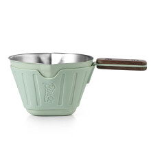 Espresso Shot Glass 90ML 304 Stainless Steel Dual Spout Cup with Wooden Handle and Measurement Scale Green