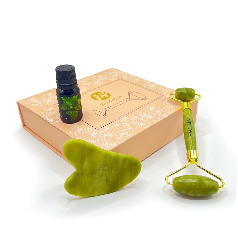 Quartz Facial Roller and Gua Sha Set for Wrinkles, Dual Massage, Gentle Exfoliation, Skincare Gift