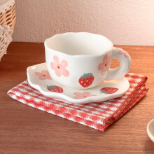 Ceramic Coffee Mug with Saucer Microwave Dishwasher Safe Durable Strawberry Design for Women