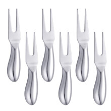 Stainless Steel Cheese Forks Set with Elegant Silver Finish, Lightweight Handle, Pack of 6, Dishwasher Safe