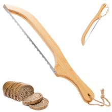 Bread Knife with Bamboo Bow Handle, 15.7in Serrated Blade for Sourdough, Baguette and Bagel Cutting