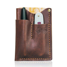Leather EDC Organizer Handmade Oil Wax MultiPocket Knife Holster Pouch Wallet Brown