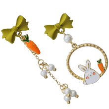 1Pair Unique Rabbit Drop Earrings Alloy Bow Pearl Jewelry for Women