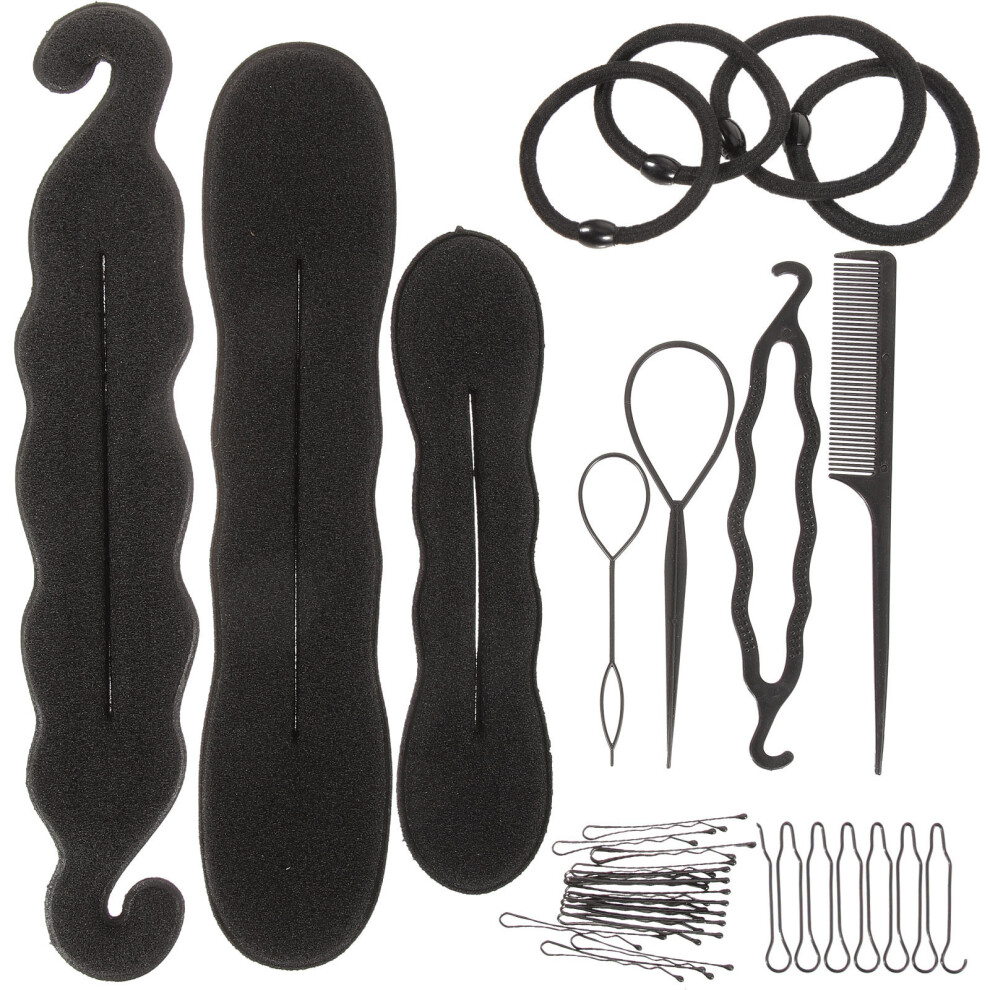 Aboofan 5Sets Black Hair Braiding Tools Lightweight Hair Bun Makers Kit