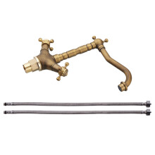 2Pcs Golden Copper Hot Cold Dual Water Tap Durable Kitchen Sink Faucet