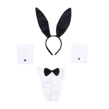 2Pcs Black Bunny Costume Kit Soft Fabric Headband Necktie Wristband