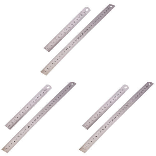 6Pcs Silver Stainless Ruler Metal Office School Use Double-Sided Scale 1