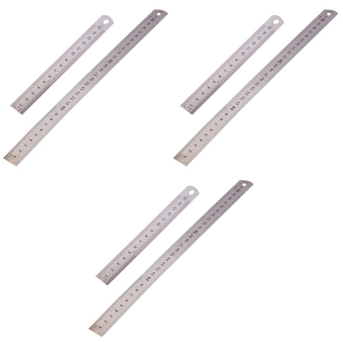 6Pcs Silver Stainless Ruler Metal Office School Use Double-Sided Scale 2