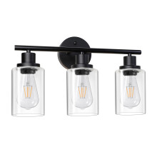 Modern 3 Light Bathroom Vanity Light Fixture Black with Clear Glass Shades, E26 Base