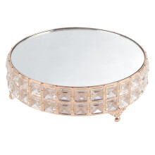 Gold Crystal Cake Stand with Mirror Tray for Wedding Dessert Display and Party Cupcake Holder