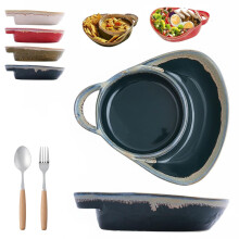 Soup and Sandwich Plate Set with Dual Compartment Design, Stoneware Bowl and Side Plate, Blue