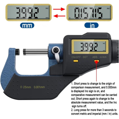 Digital Outside Micrometer 025mm Precision 0.001mm Dual Unit Gauge with Protective Box 1
