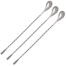 3 Pcs 11.8 Inch Stainless Steel Cocktail Stirring Spoon Set Long Spiral Handle Bar Drink Mixer