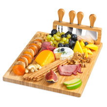 Bamboo Cheese Board Set with Knives, Large Charcuterie Tray for Parties and Entertaining Gifts