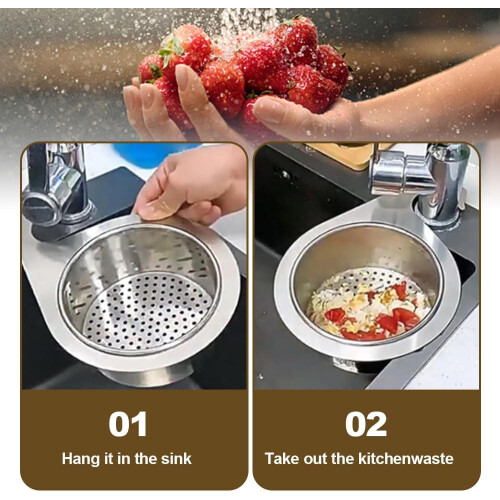 Kitchen Sink Strainer Basket 304 Stainless Steel Swan Design Triangular Corner Hanging Drain 1