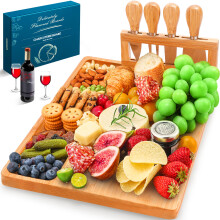 Bamboo Charcuterie Board with Magnetic Knife Holder, Large 14x11 Inch Cheese Board Gift Set