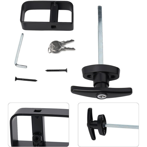 T Handle Lock for Shed and Barn, Black Powder Coated Security Set with Keys, RustResistant 2