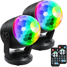 2 Pack Sound Activated Disco Ball Party Lights USB and Battery Powered MultiColor DJ Strobe for Room Car and Holiday Decorations