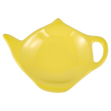 Tea Bag Holder Ceramic Teapot Shaped Yellow Rest Tray for Kitchen Elegant and Durable Design