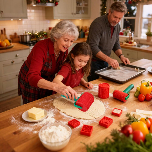 Christmas Embossed Rolling Pin with 12 Festive Designs and Quick Pattern Change for Holiday Baking 1